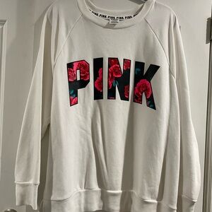 PINK Victoria's Secret Women's White Floral Print Sweatshirt